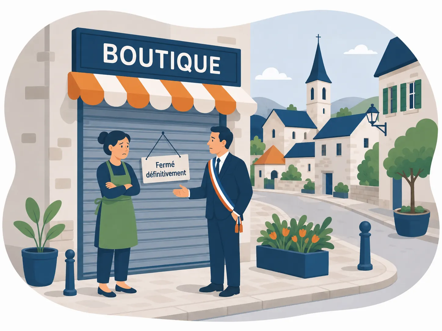 Commerce affichant « Fermé définitivement », le maire face à la commerçante désemparée
