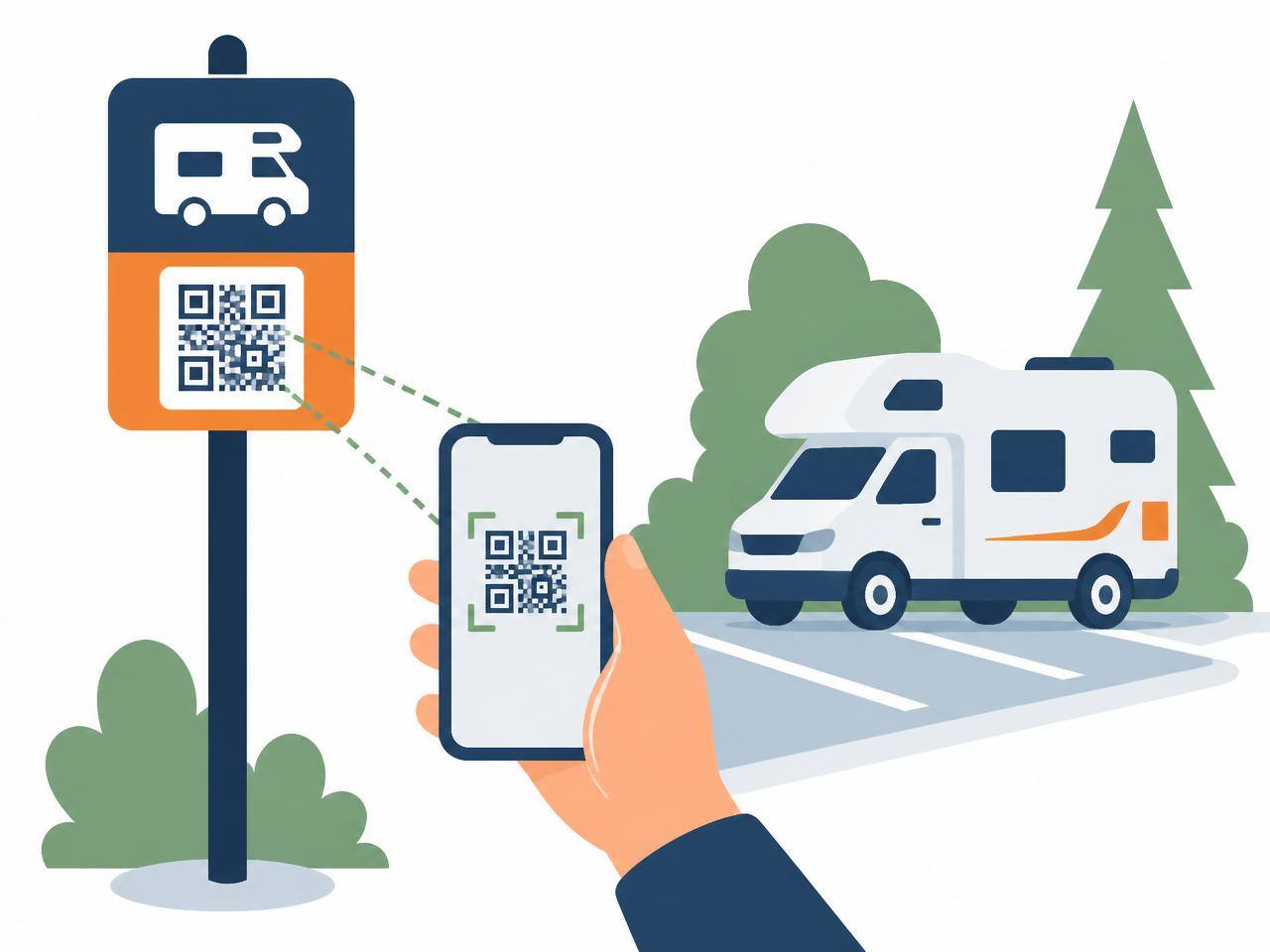 Illustration d'un smartphone scannant le QR code du panneau d'un emplacement